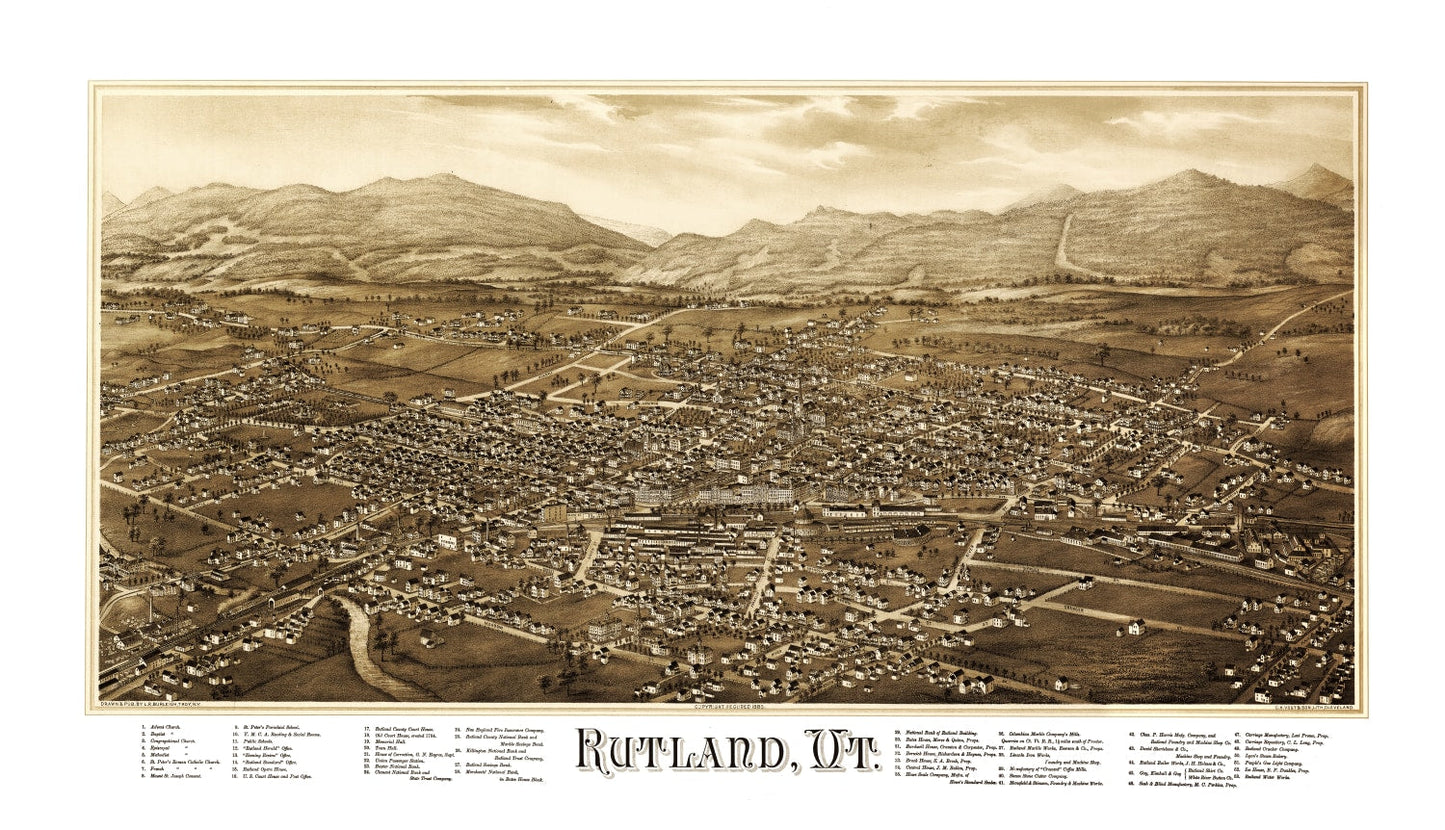 Vintage Map of Rutland, Vermont, 1885