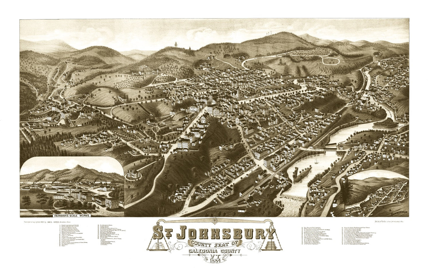 Vintage Map of St. Johnsbury, Vermont, 1884