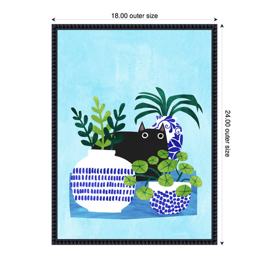 Blue Pots Botanical Framed Canvas Wall Art
