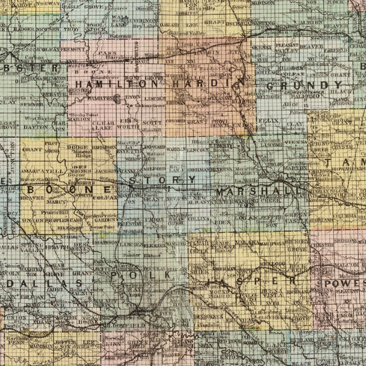 Vintage Map of Iowa, 1875