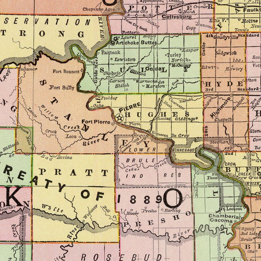 Vintage Map of South Dakota, 1897