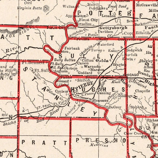 Vintage Map of South Dakota, 1893 II