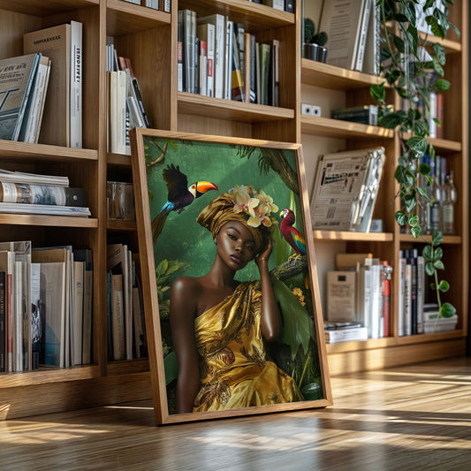 Golden Muse of the Jungle - Boho Tropical Portrait Art