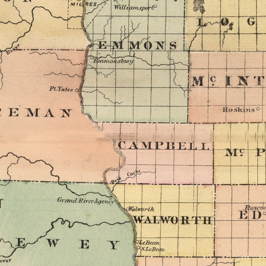 Vintage Map of Dakota Territory, 1885