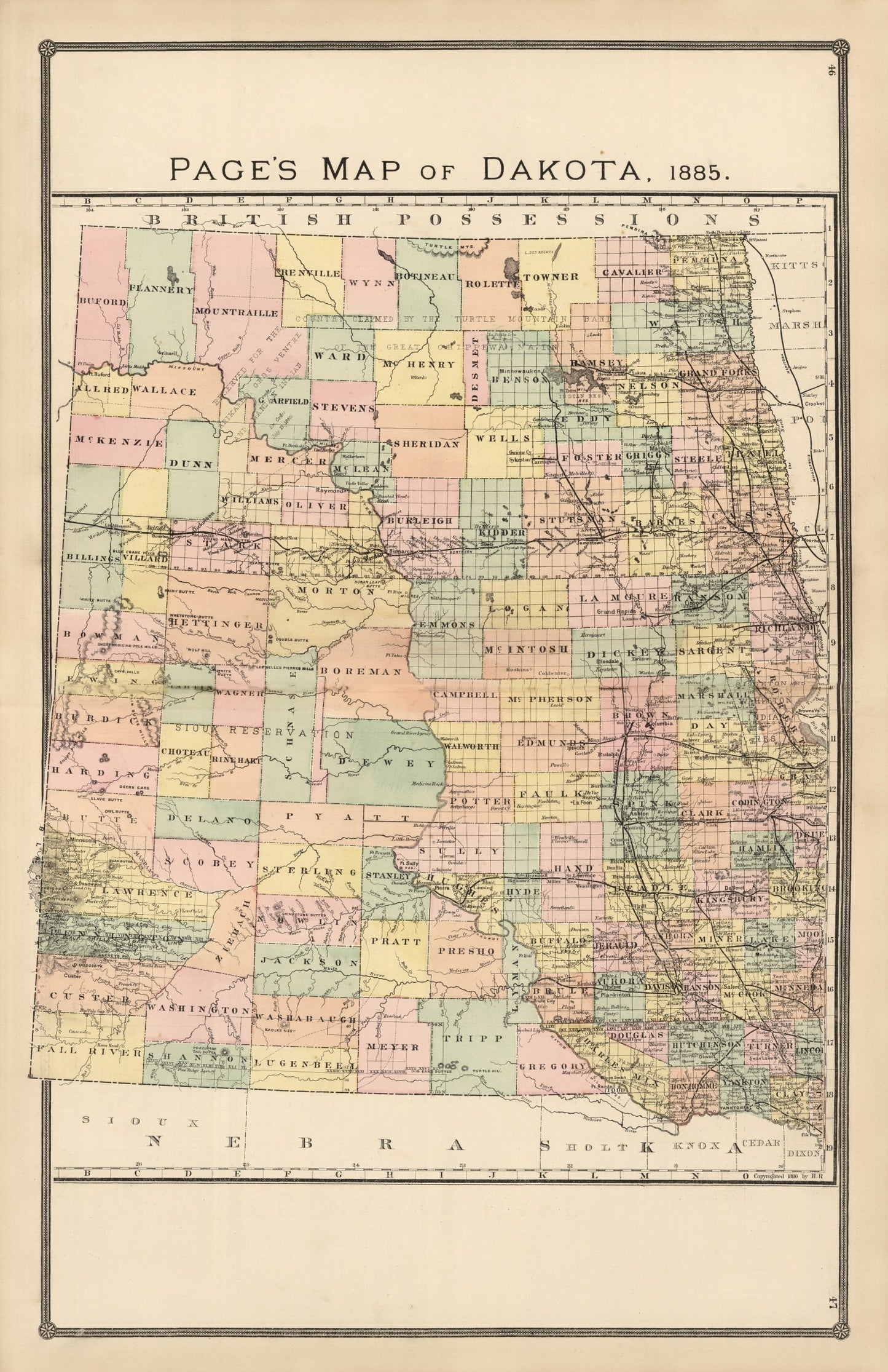 Vintage Map of Dakota Territory, 1885
