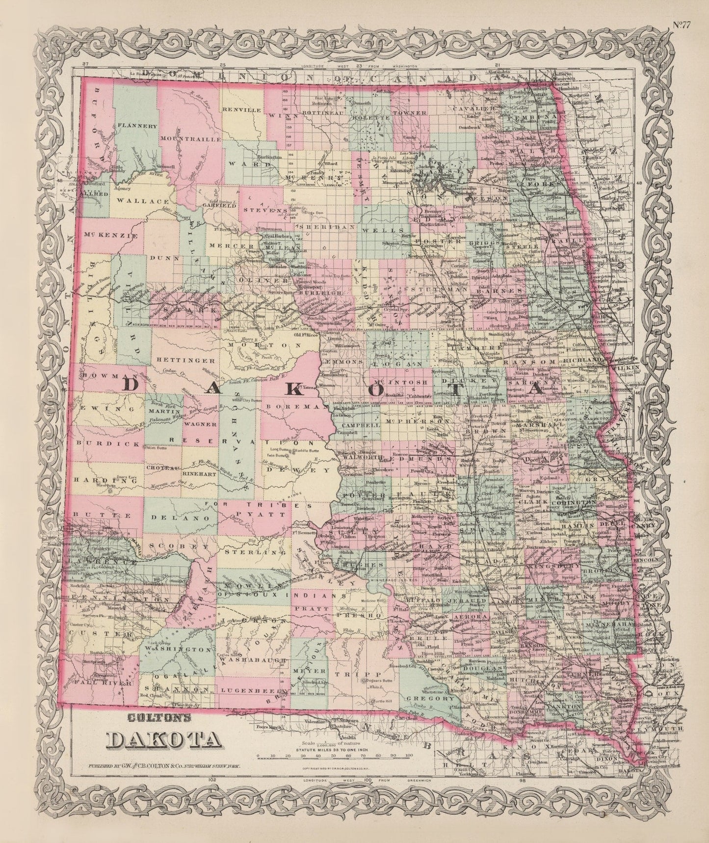 Vintage Map of Dakota Territory, 1876