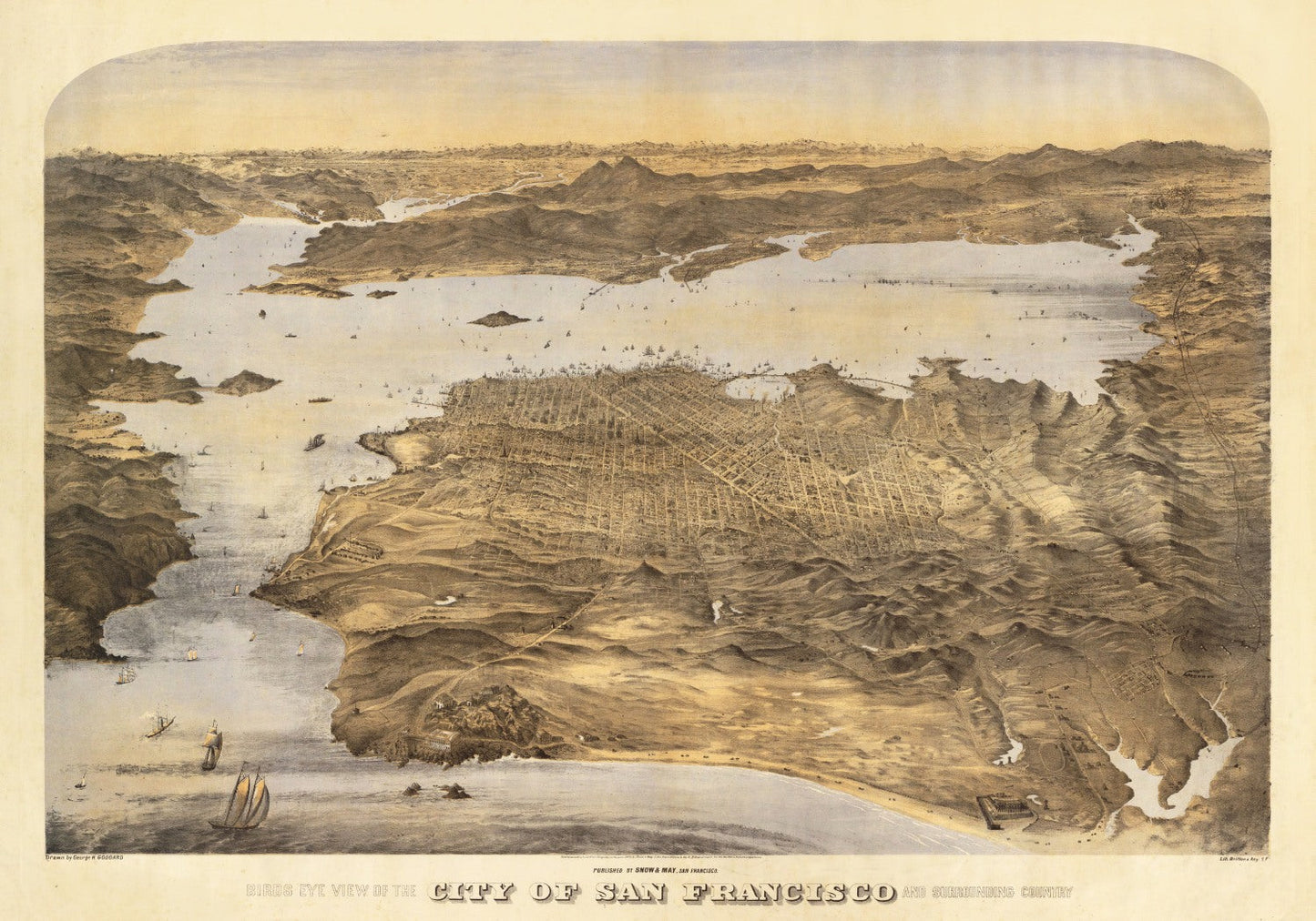 Vintage Map of San Francisco, California, 1868