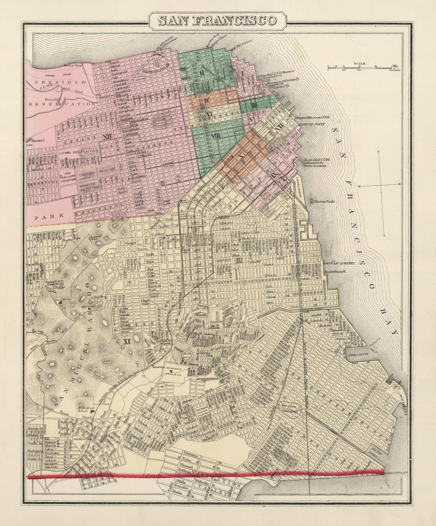 Vintage Map of San Francisco, California, 1874