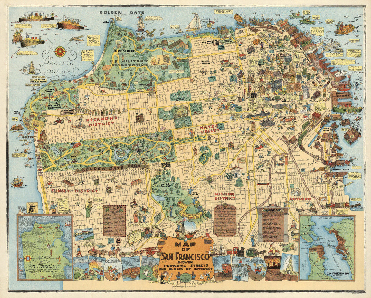 Vintage Map of San Francisco, California, 1927