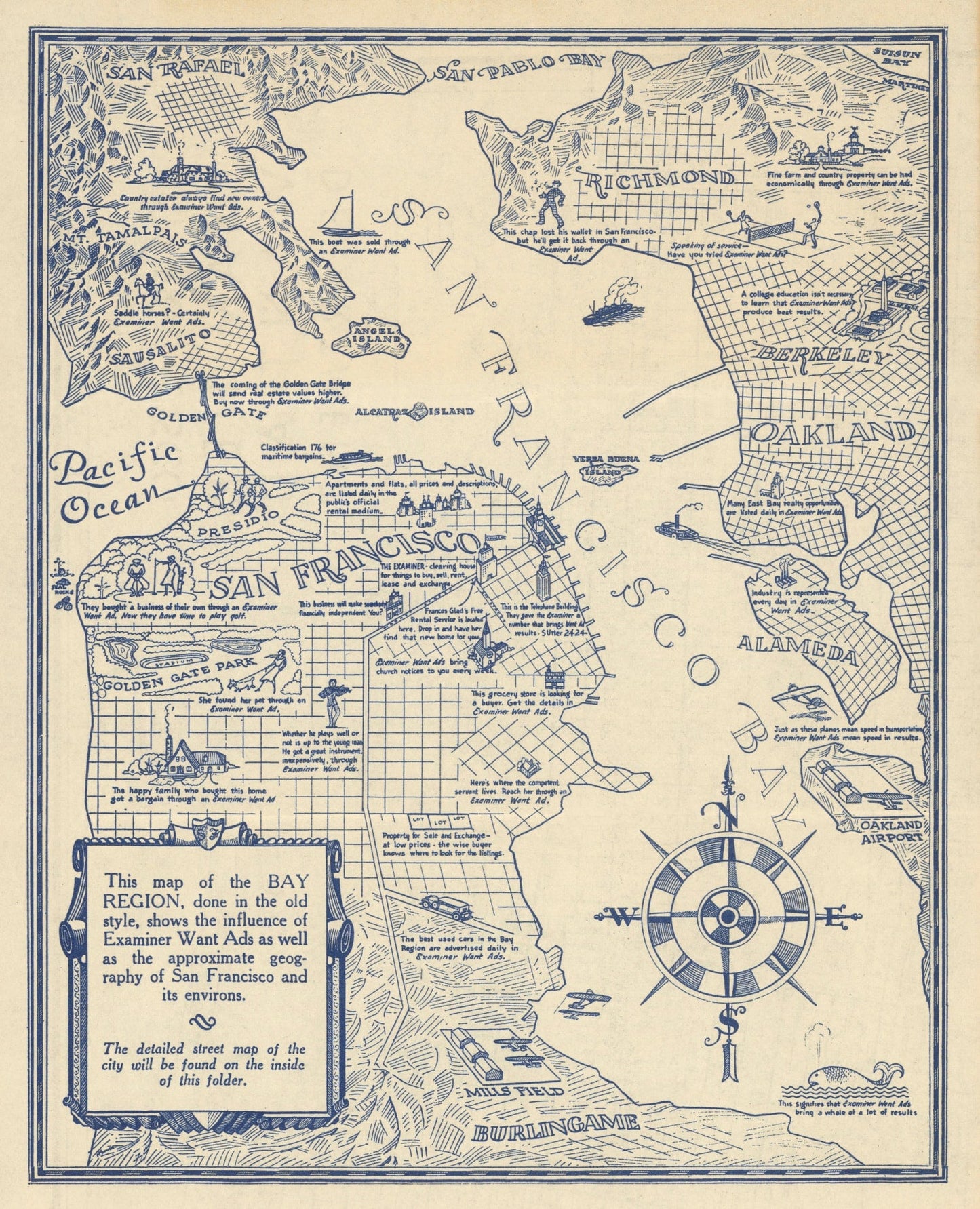 Vintage Map of San Francisco, California, 1925