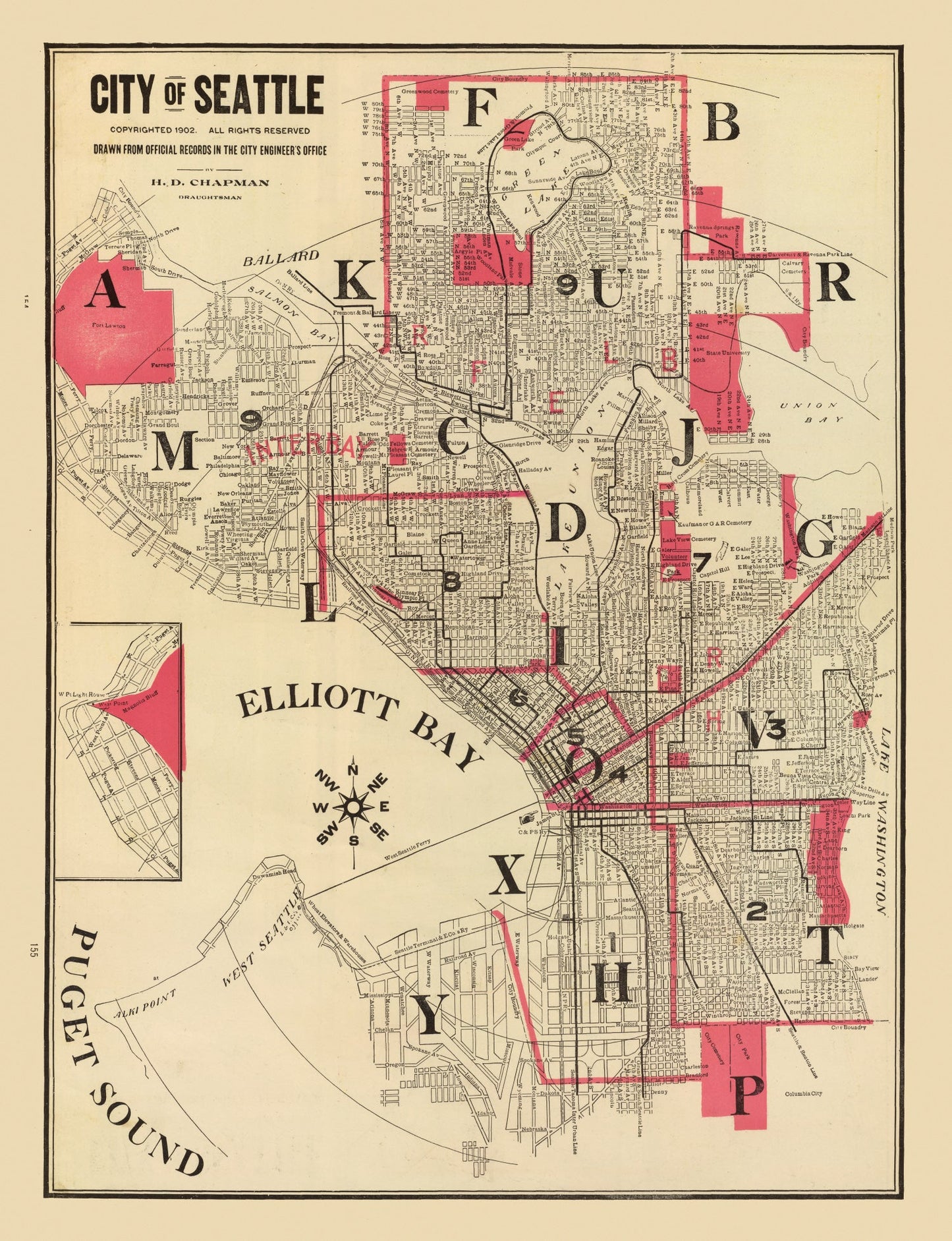 Vintage Map of Seattle, Washington, 1909