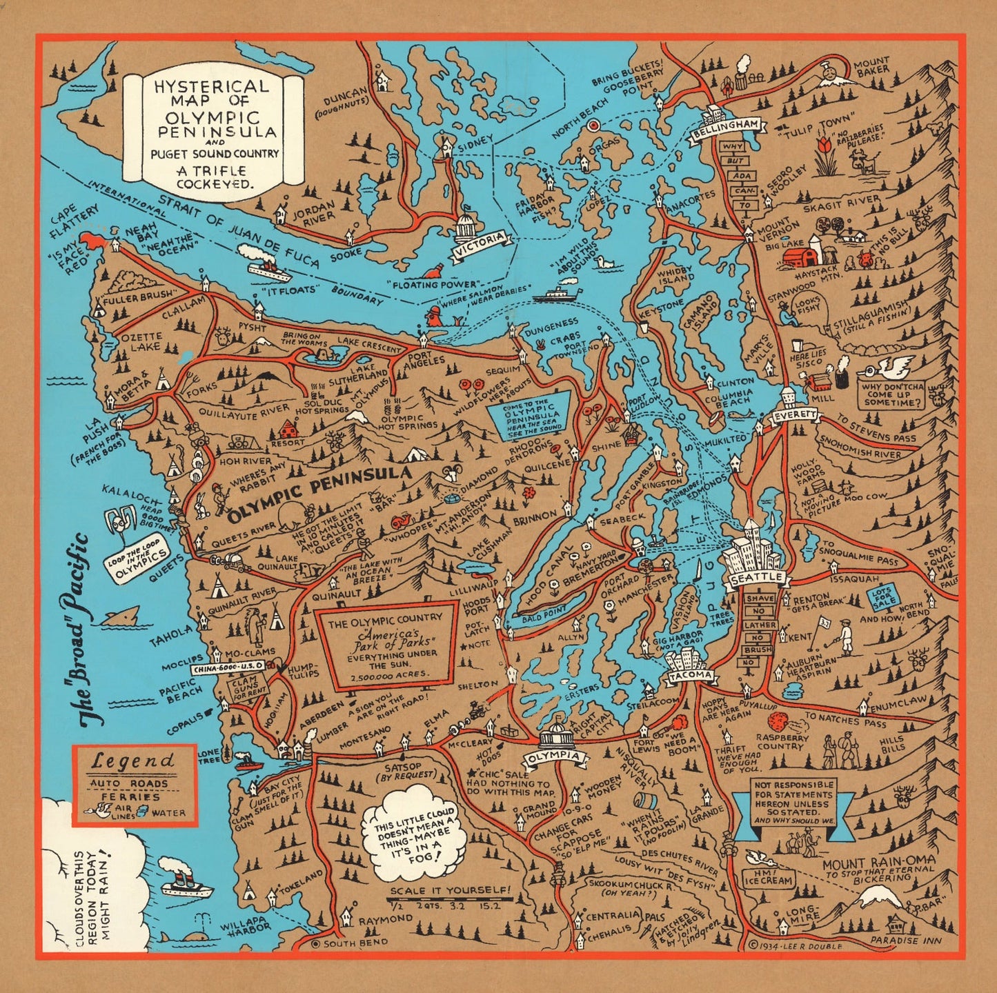 Vintage Map of Seattle, Washington, 1934