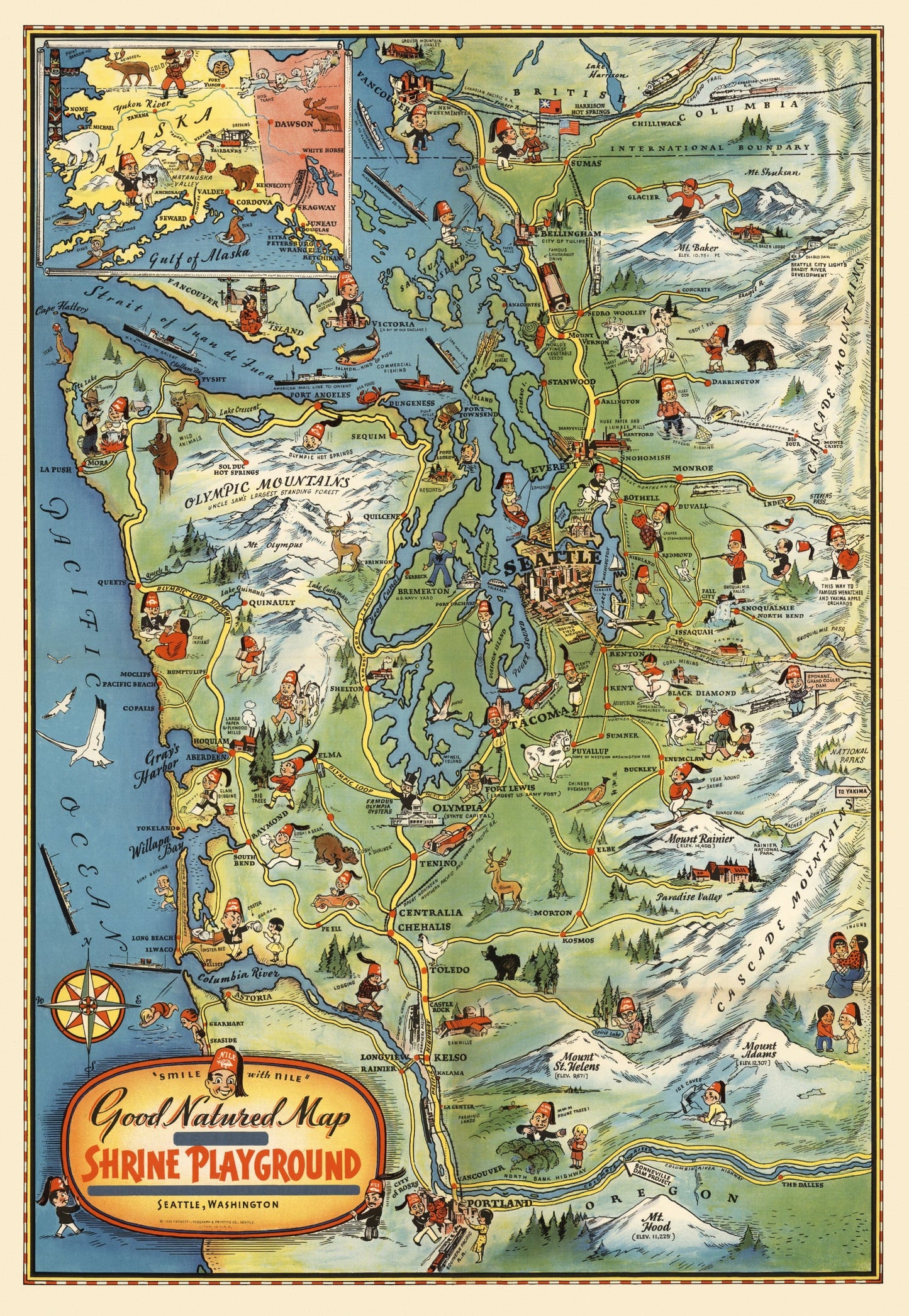 Vintage Map of Seattle, Washington, 1936