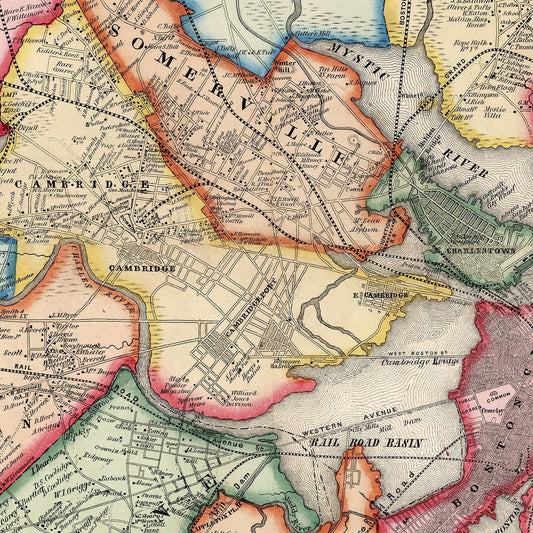 Vintage Map of Boston, Massachusetts 1852
