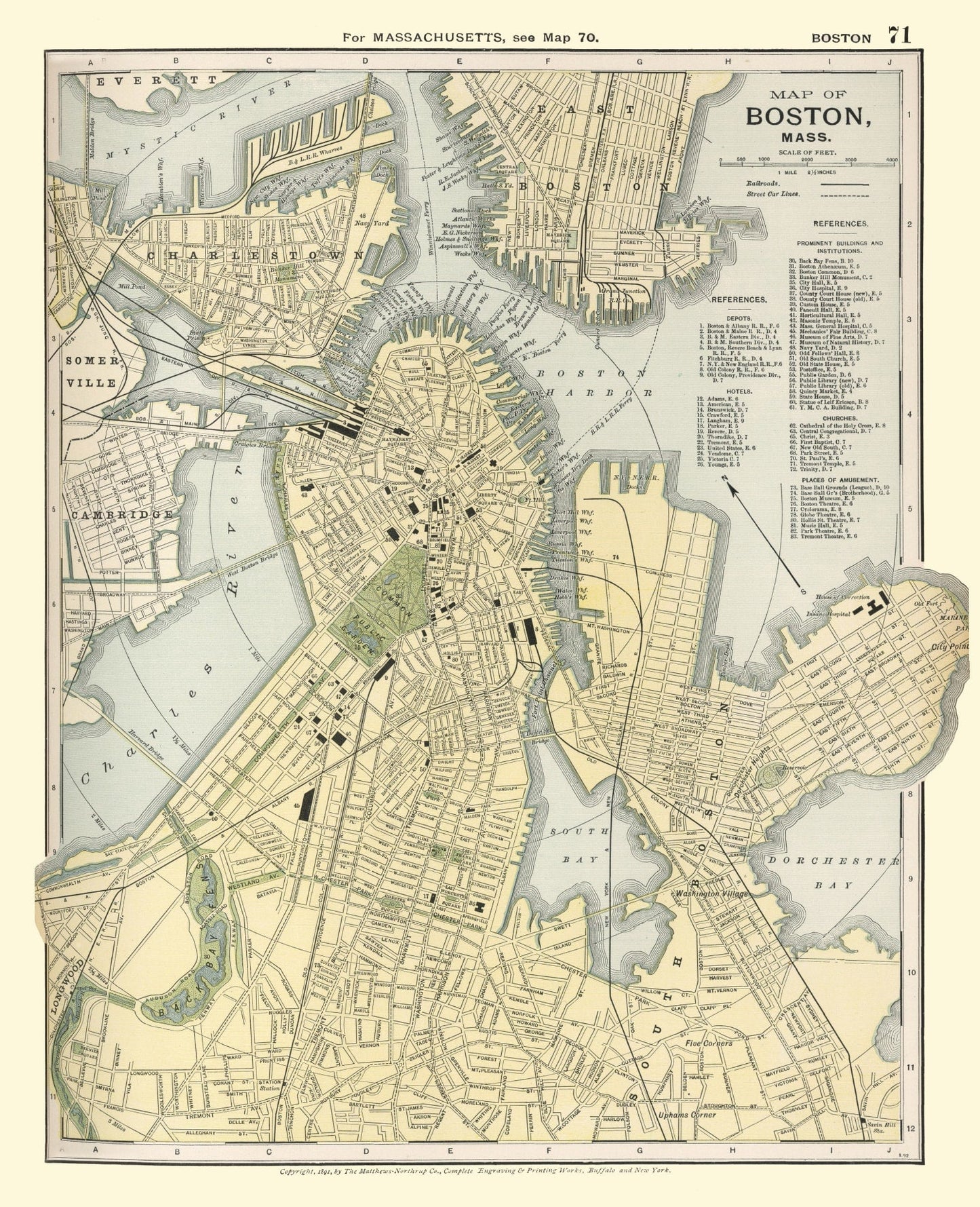 Vintage Map of Boston, Massachusetts 1891