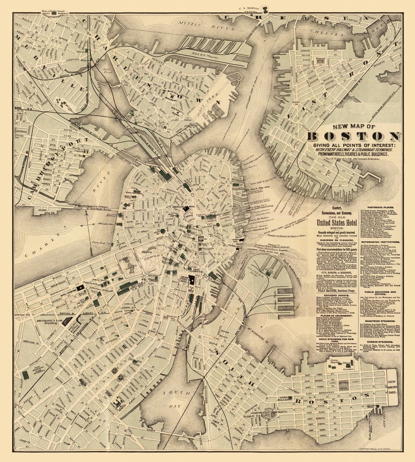 Vintage Map of Boston, Massachusetts 1884