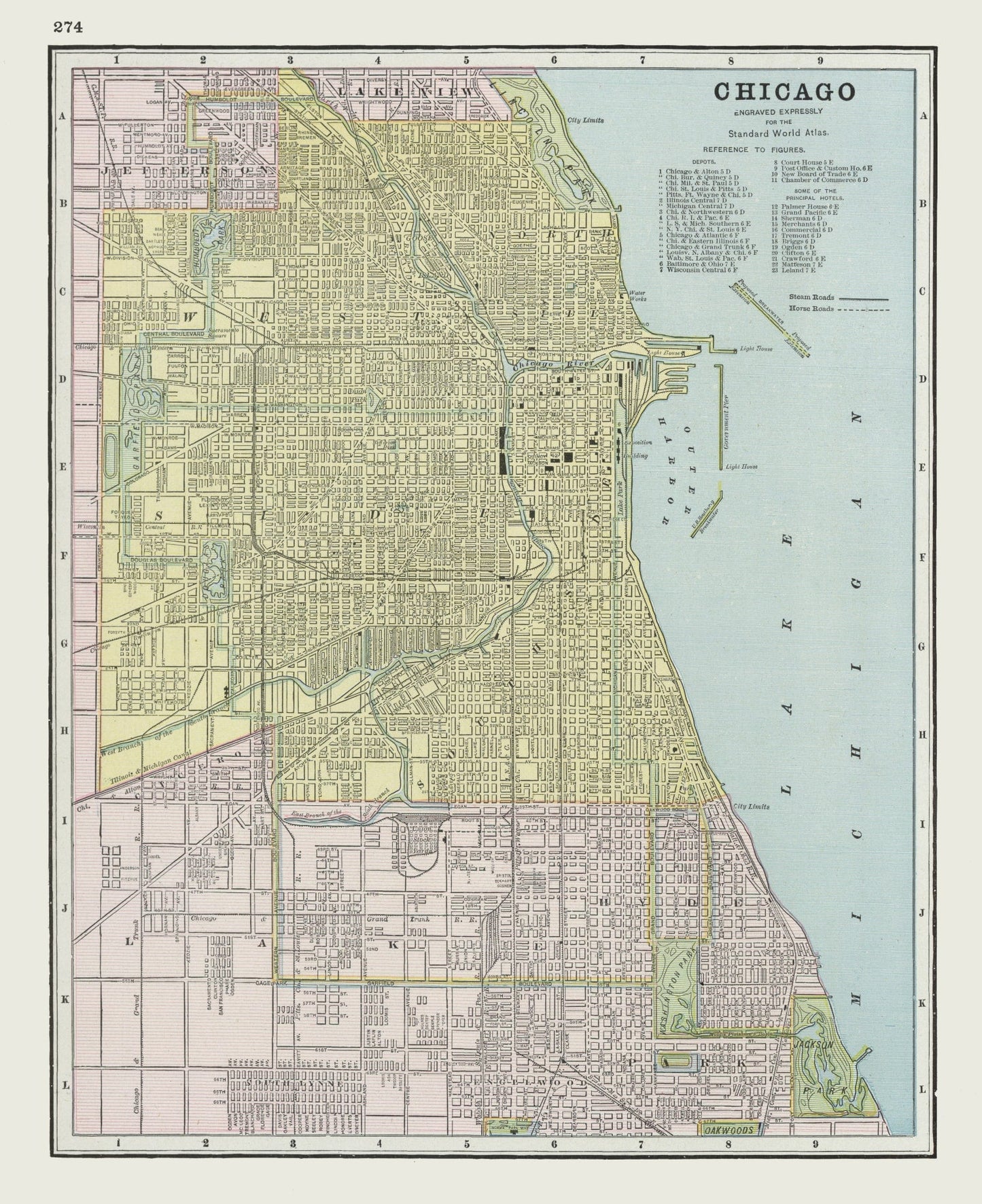 Vintage Map of Chicago, Illinois, 1889