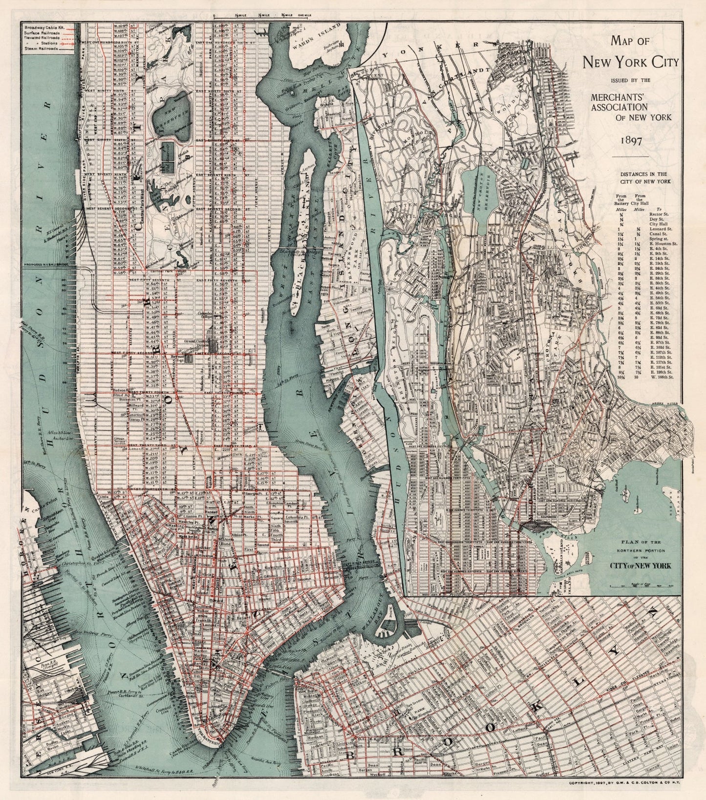 Vintage Map of New York City, New York, 1897