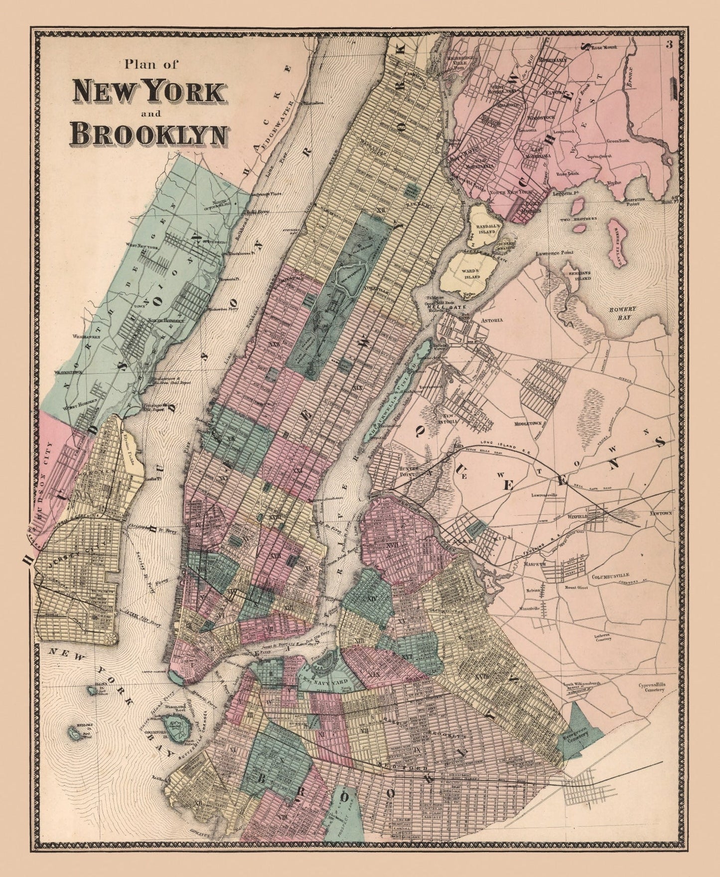 Vintage Map of Brooklyn, New York, 1867