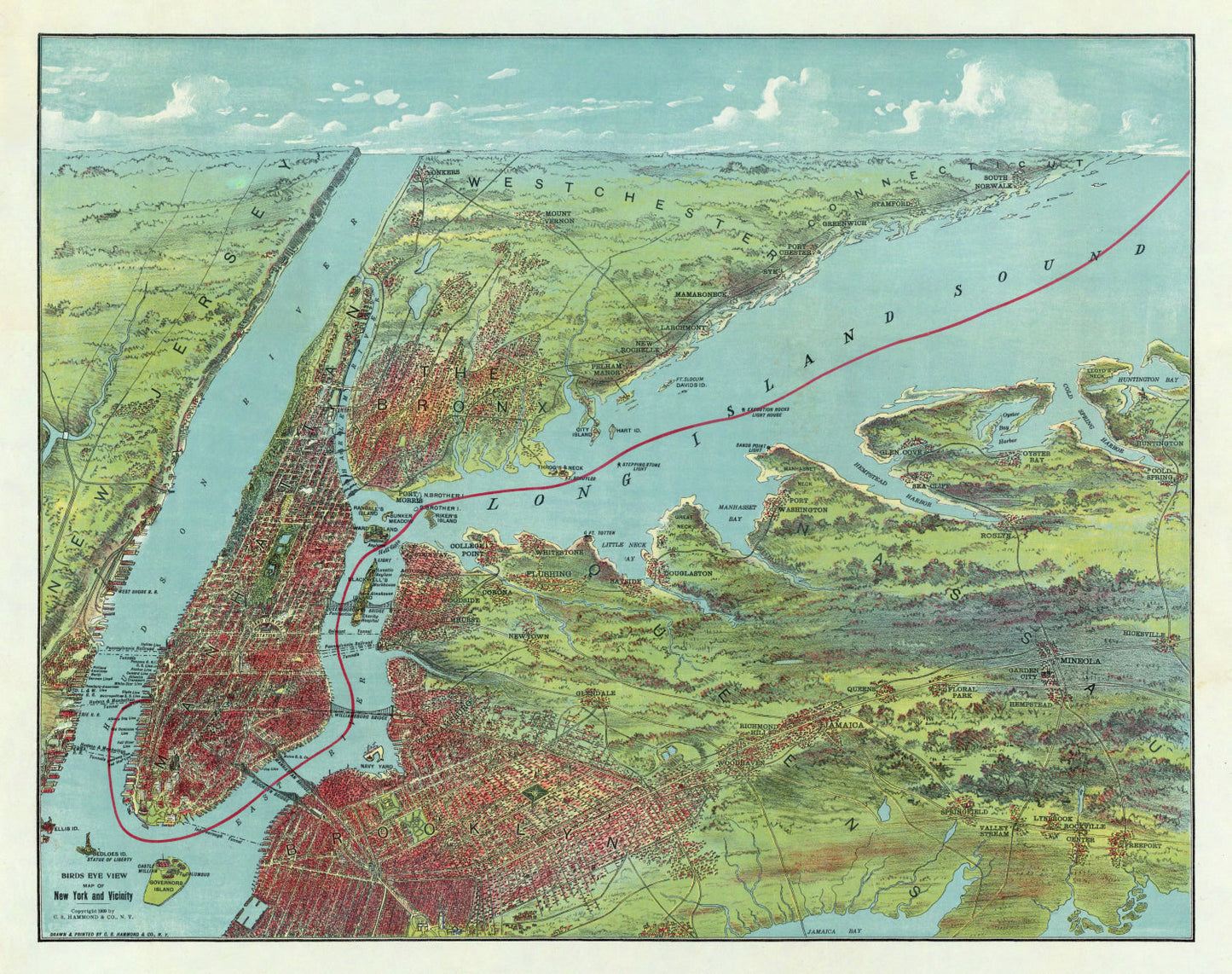 Vintage Map of Long Island, New York, 1909