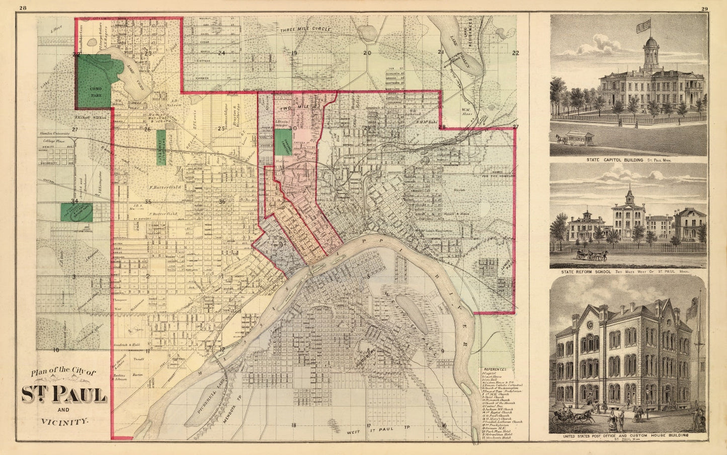 Vintage Map of St. Paul, Minnesota, 1874 II