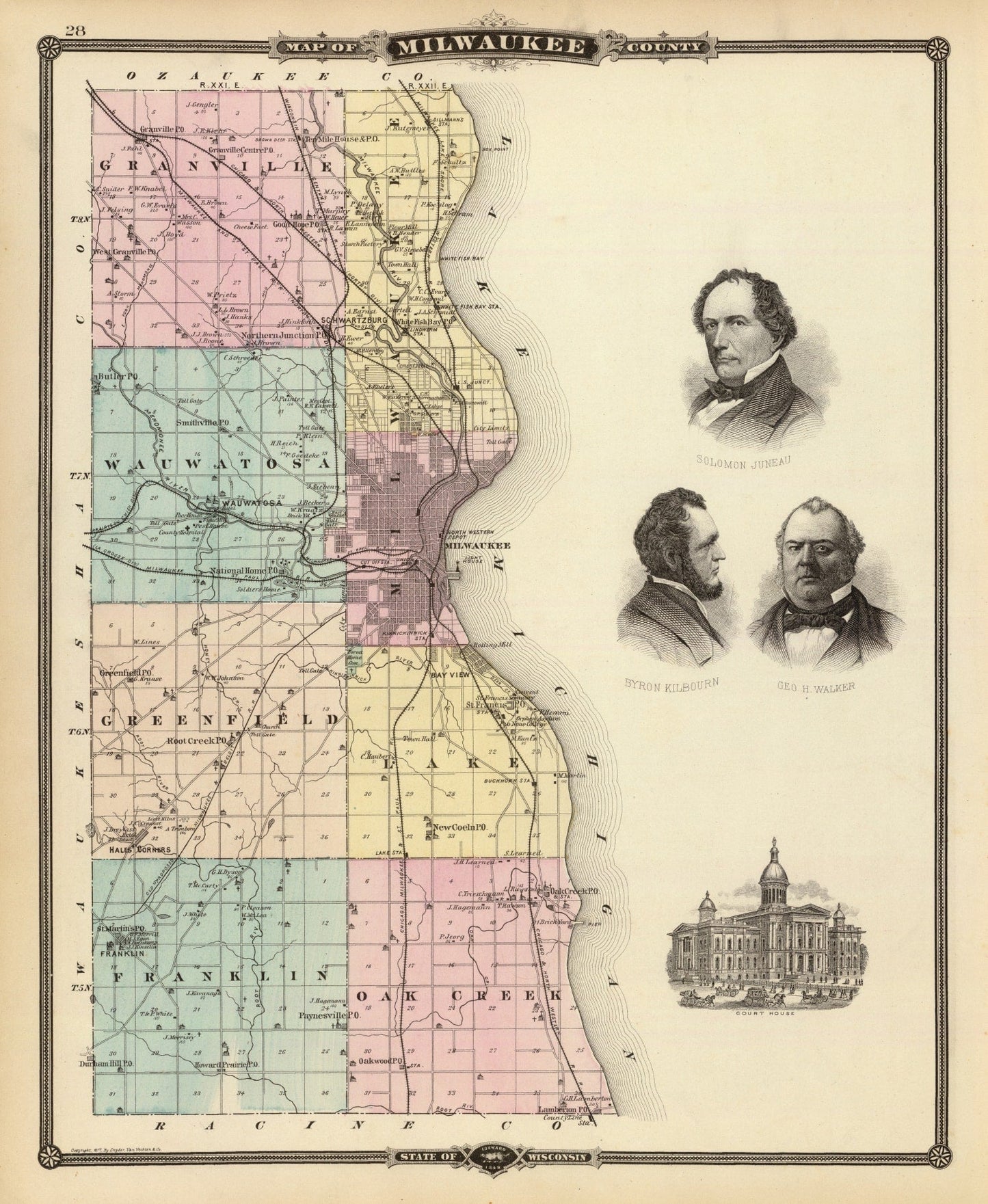 Vintage Map of Milwaukee County, Wisconsin, 1878