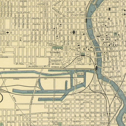 Vintage Map of Milwaukee, Wisconsin, 1891