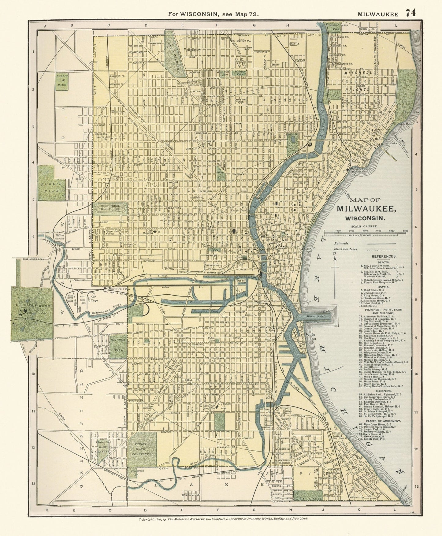 Vintage Map of Milwaukee, Wisconsin, 1891