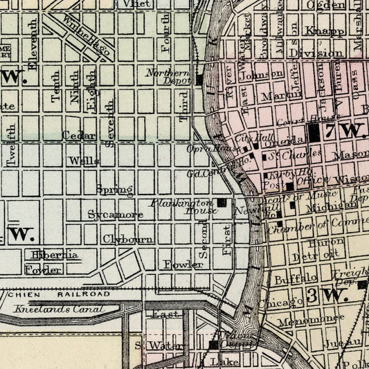 Vintage Map of Milwaukee, Wisconsin, 1874
