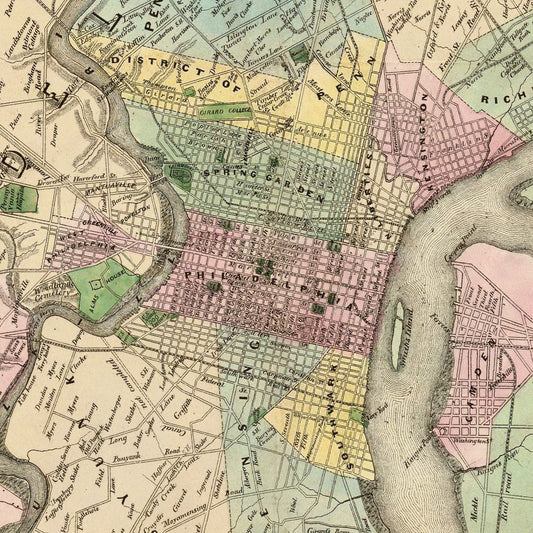 Vintage Map of Philadelphia, Pennsylvania, 1847