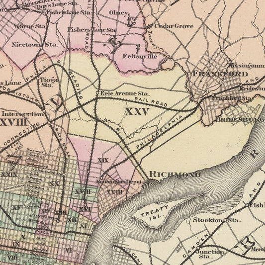 Vintage Map of Philadelphia, Pennsylvania, 1872, No. 3