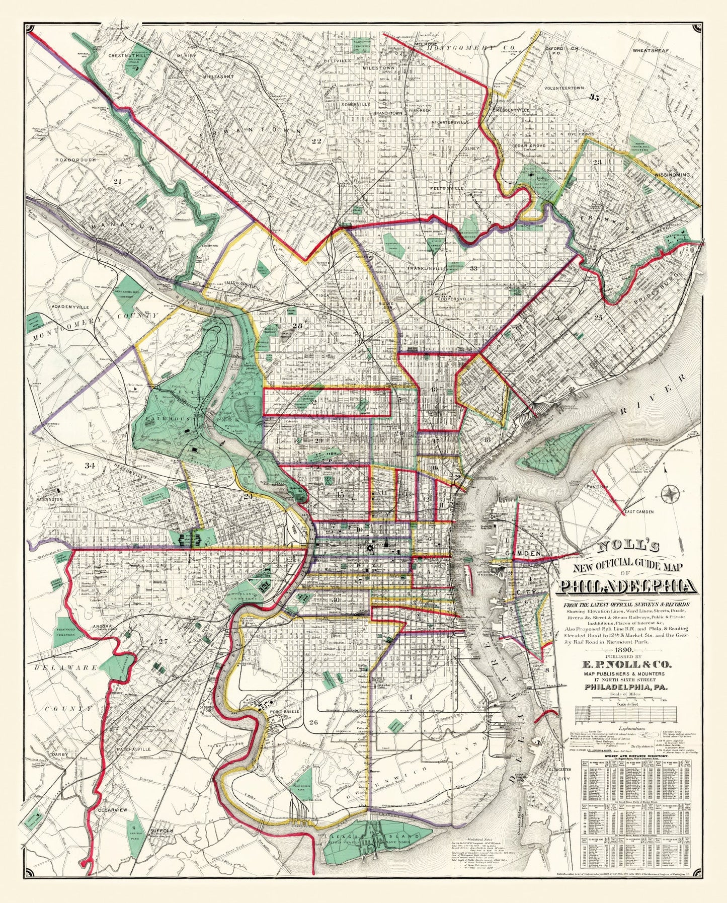 Vintage Map of Philadelphia, Pennsylvania, 1890