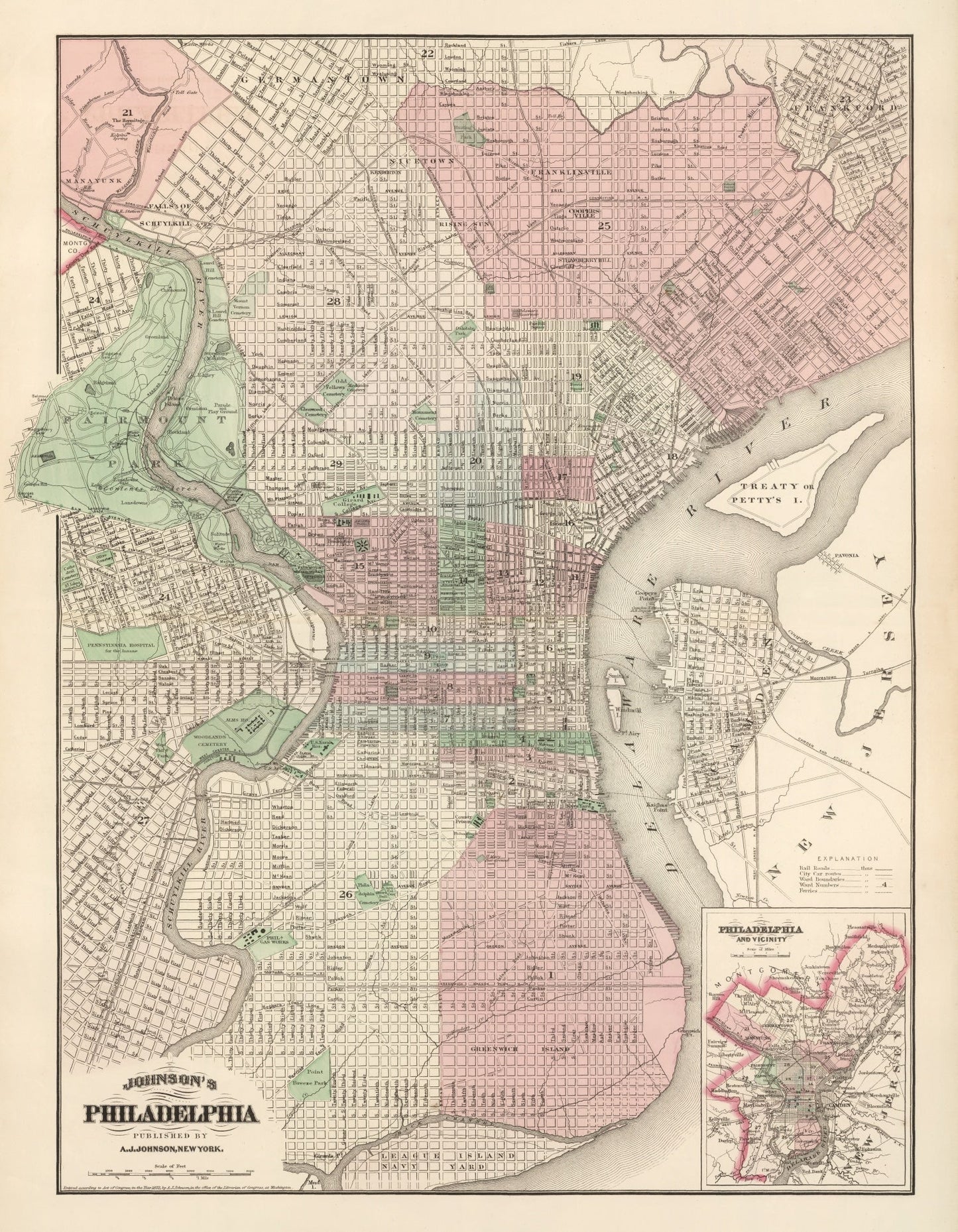 Vintage Map of Philadelphia, Pennsylvania, 1886