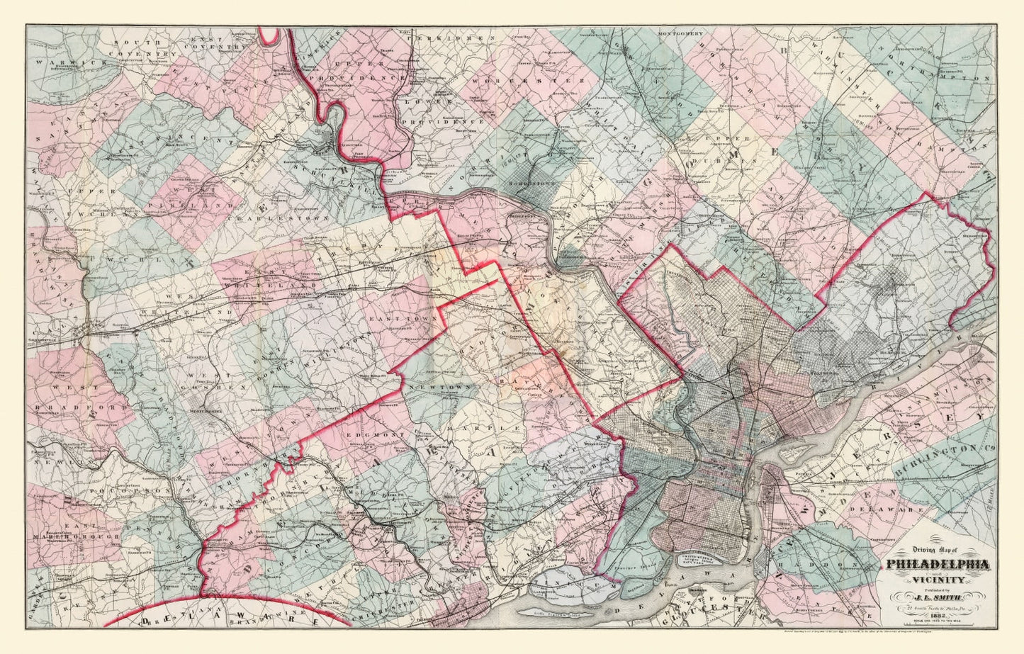 Vintage Map of Philadelphia, Pennsylvania, 1882