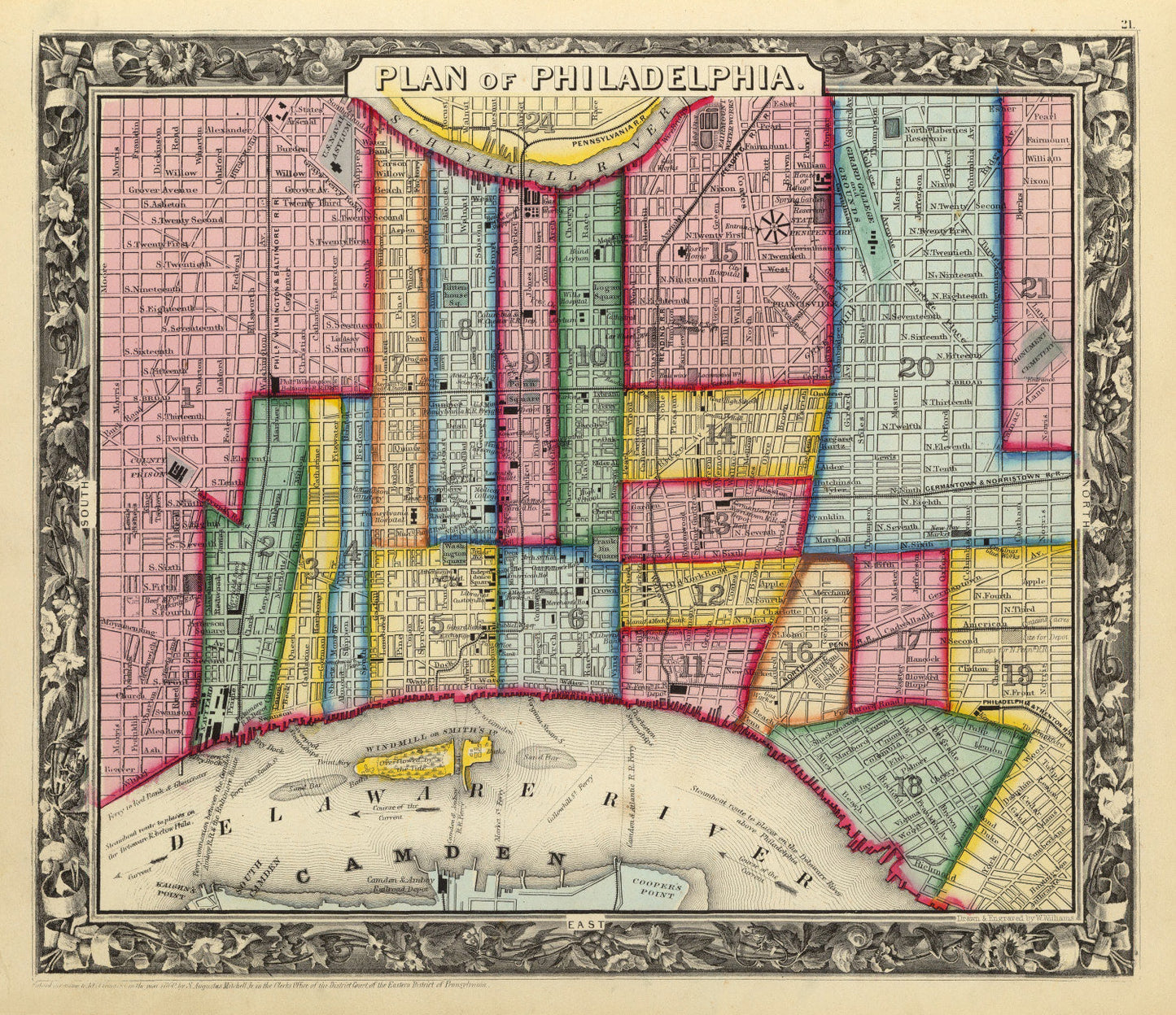 Vintage Map of Philadelphia, Pennsylvania, 1860, No. 2