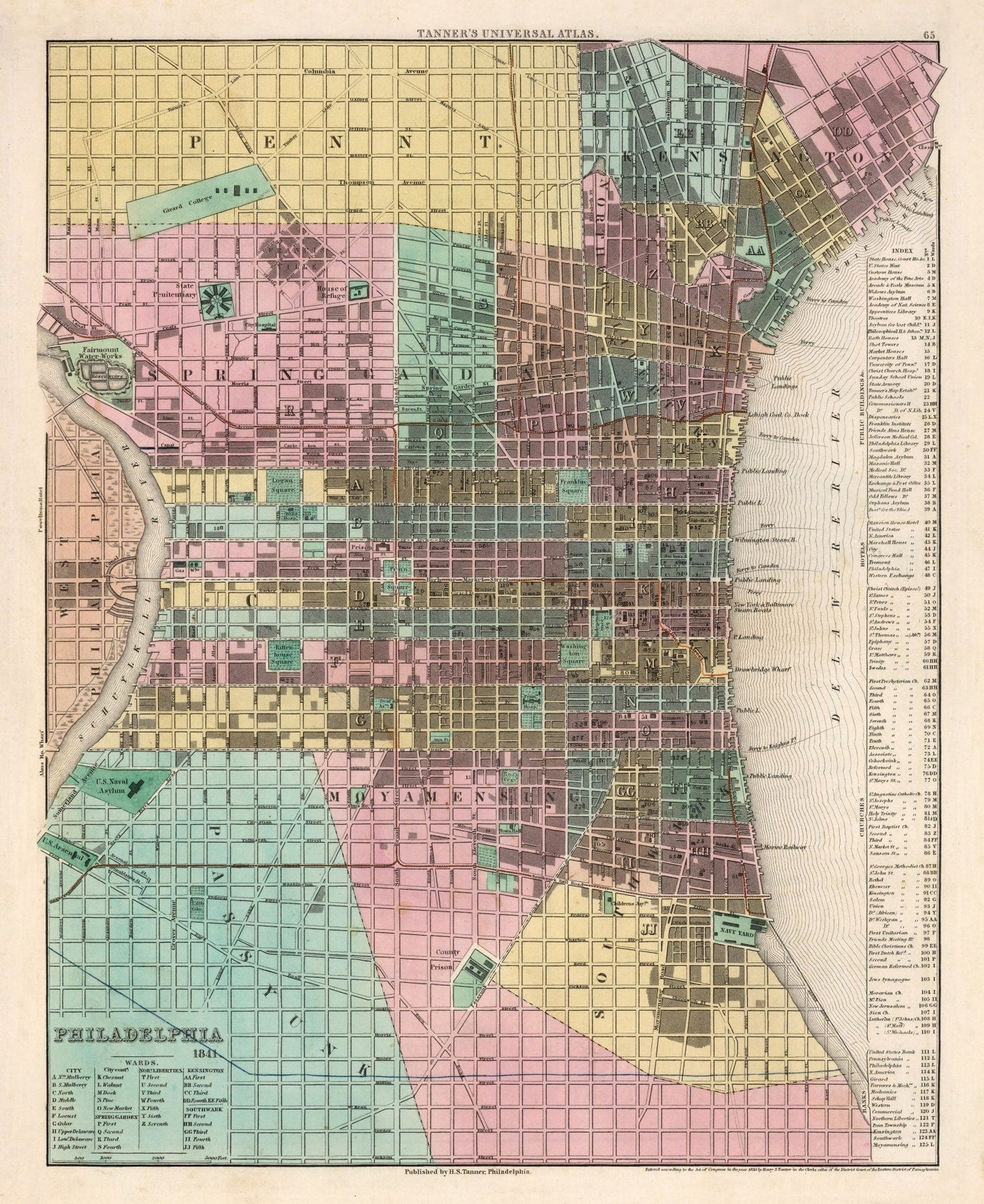 Vintage Map of Philadelphia, Pennsylvania, 1836