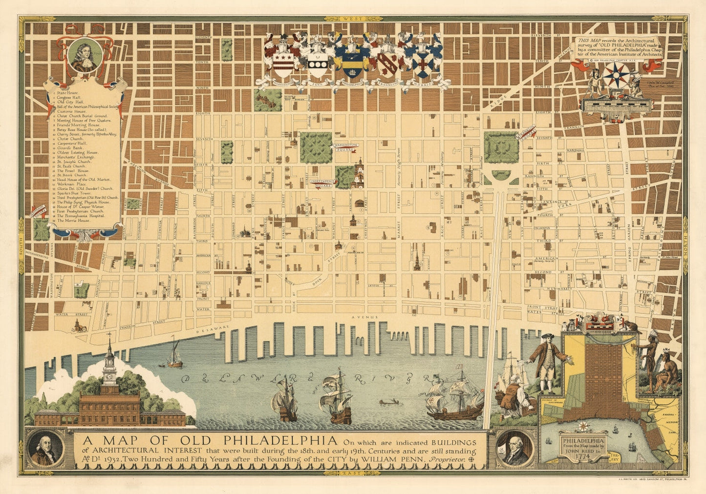 Vintage Map of Philadelphia, Pennsylvania, 1934