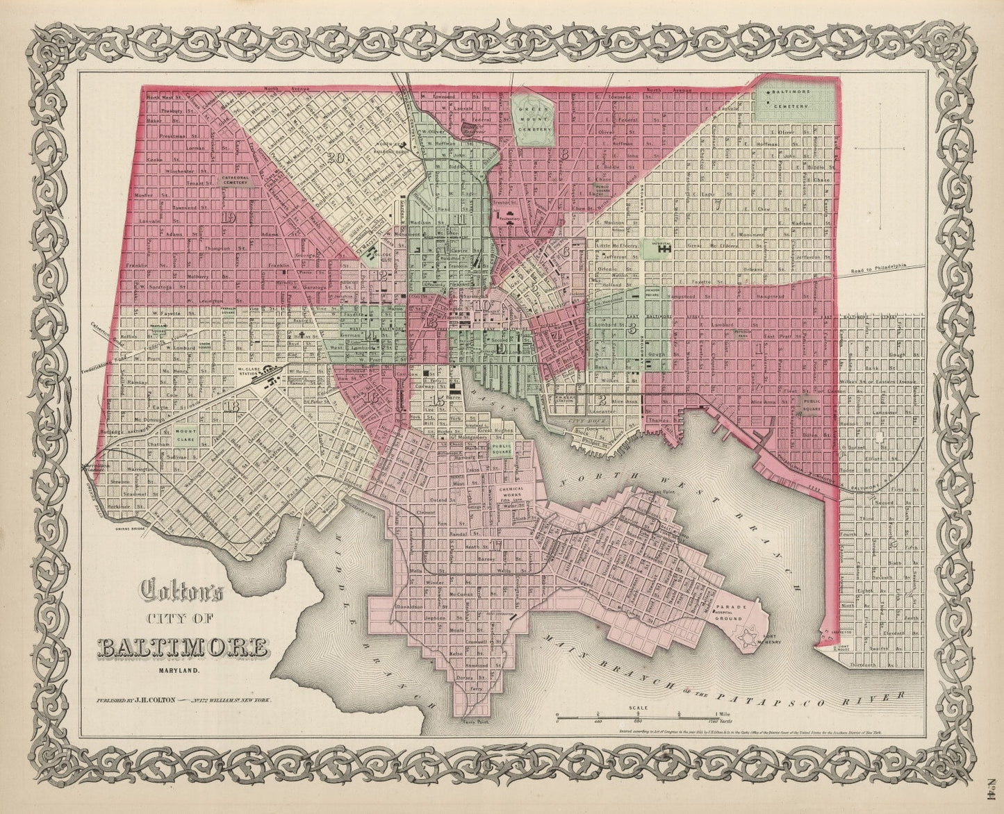 Vintage Map of Baltimore, Maryland, 1865