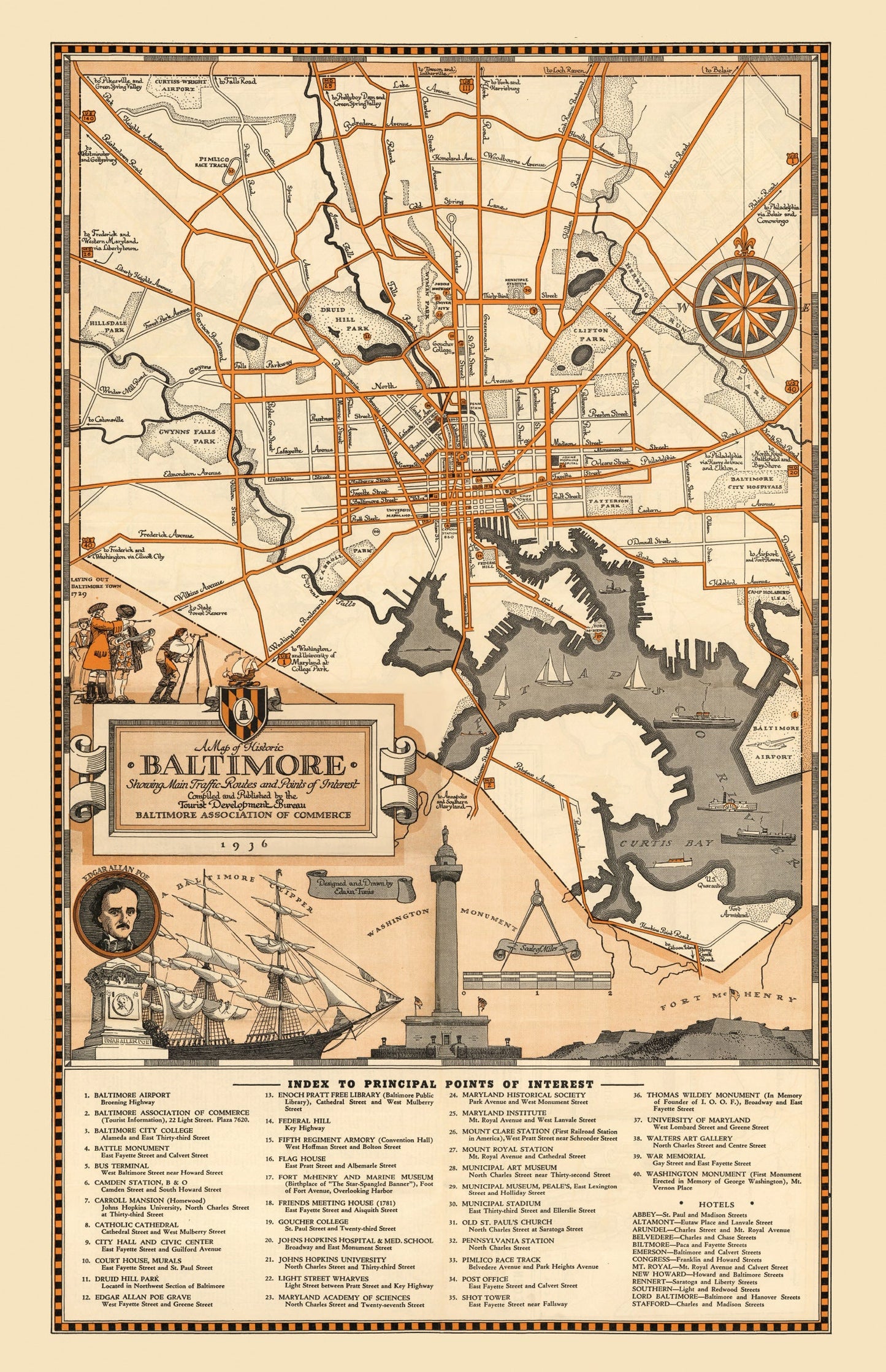 Vintage Map of Baltimore, Maryland, 1936