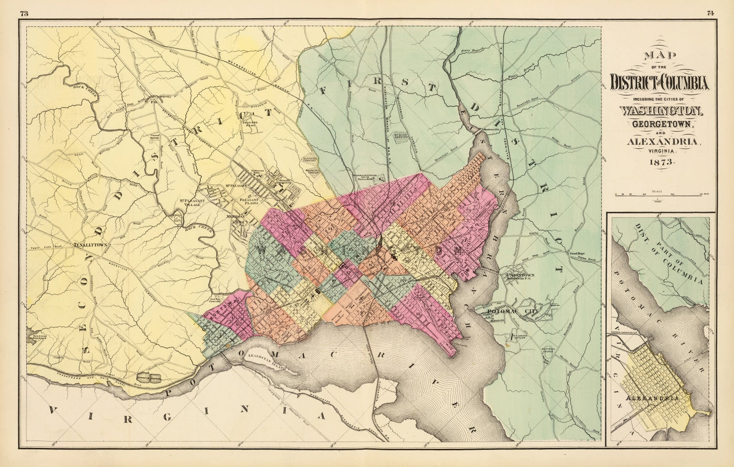 Vintage Map of Washington, DC, 1873
