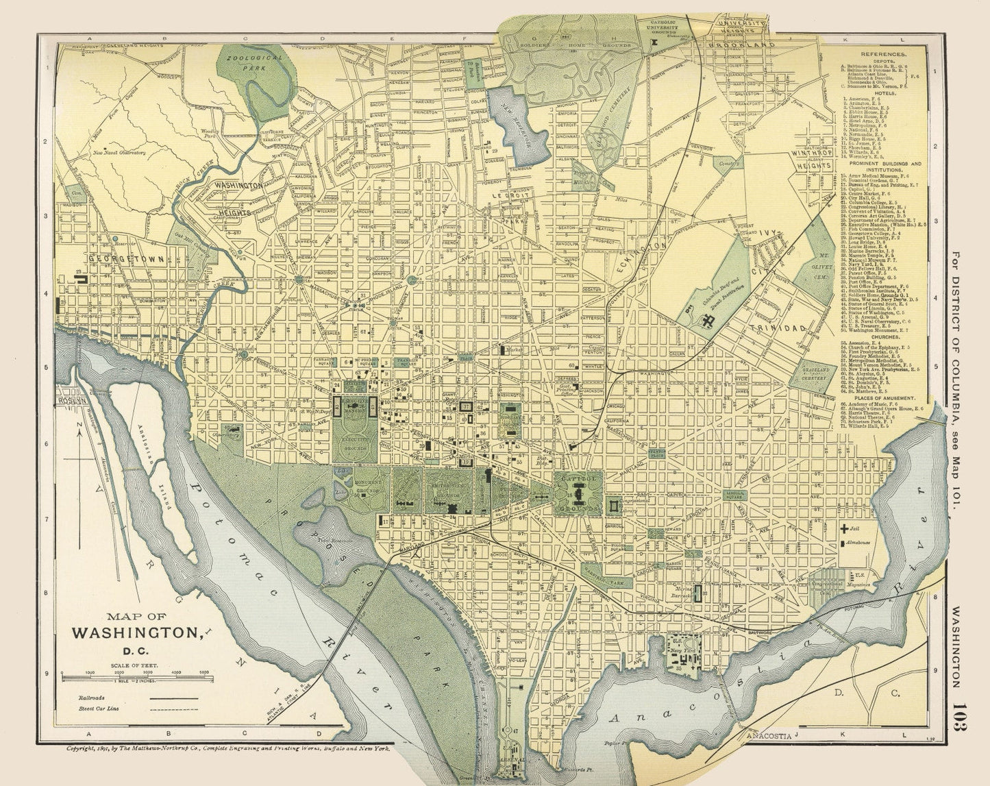 Vintage Map of Washington, DC, 1891