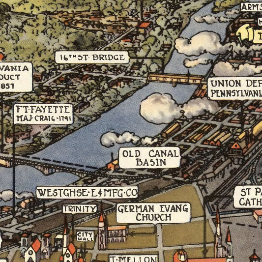 Vintage Map of Pittsburgh, Pennsylvania, 1939