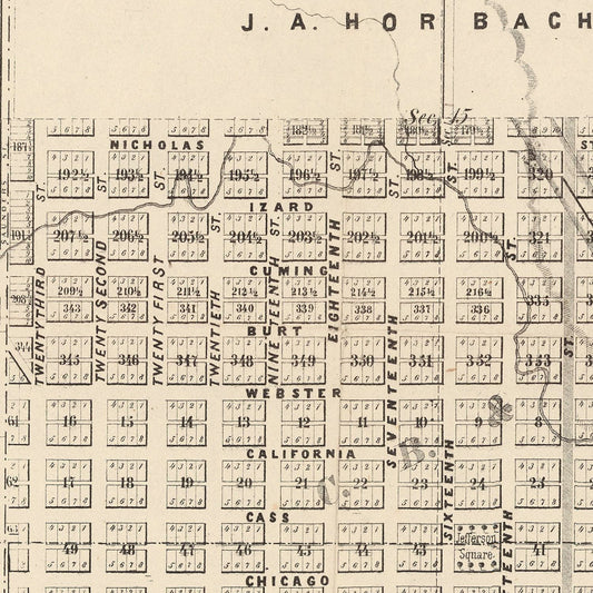 Vintage Map of Omaha, Nebraska, 1866