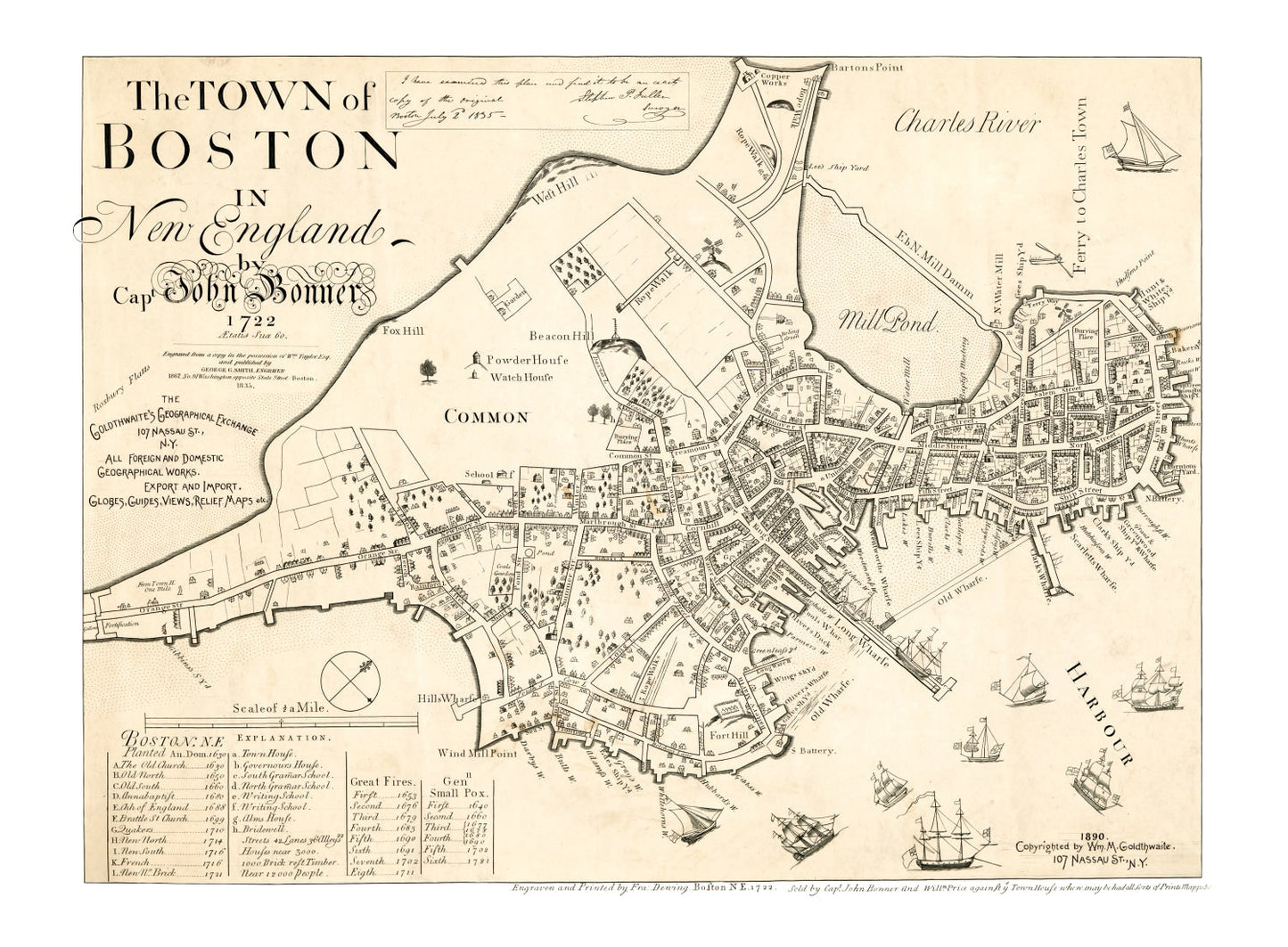 Vintage Map of Boston, Massachusetts 1835
