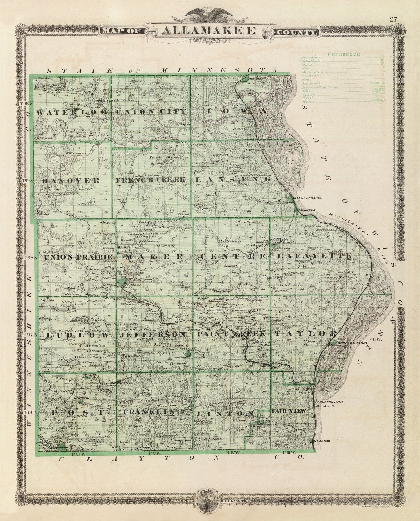 Vintage Map of Allamakee County, Iowa, 1875