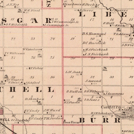 Vintage Map of Mitchell County, Iowa, 1875