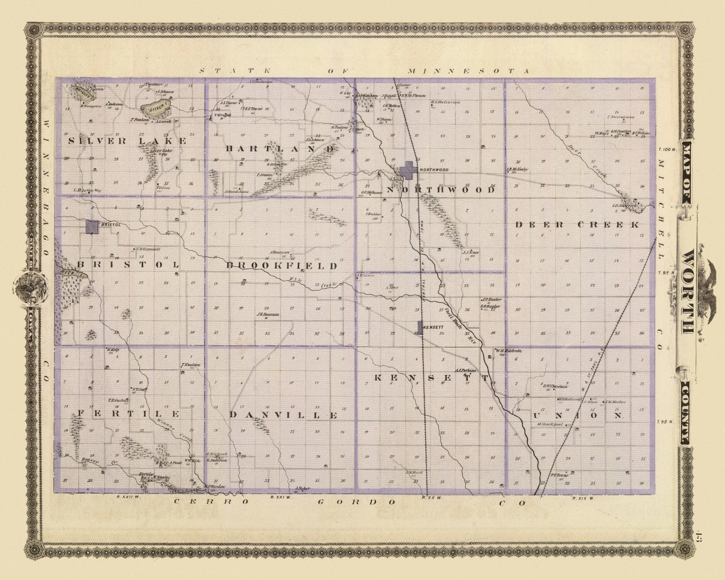 Vintage Map of Worth County, Iowa, 1875