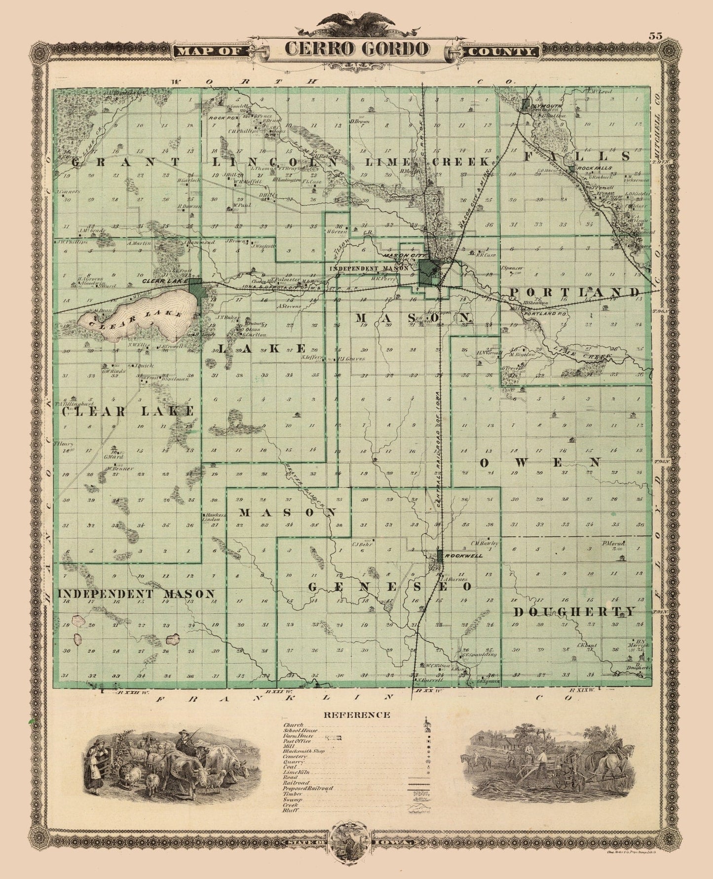 Vintage Map of Cerro Gordo County, Iowa, 1875
