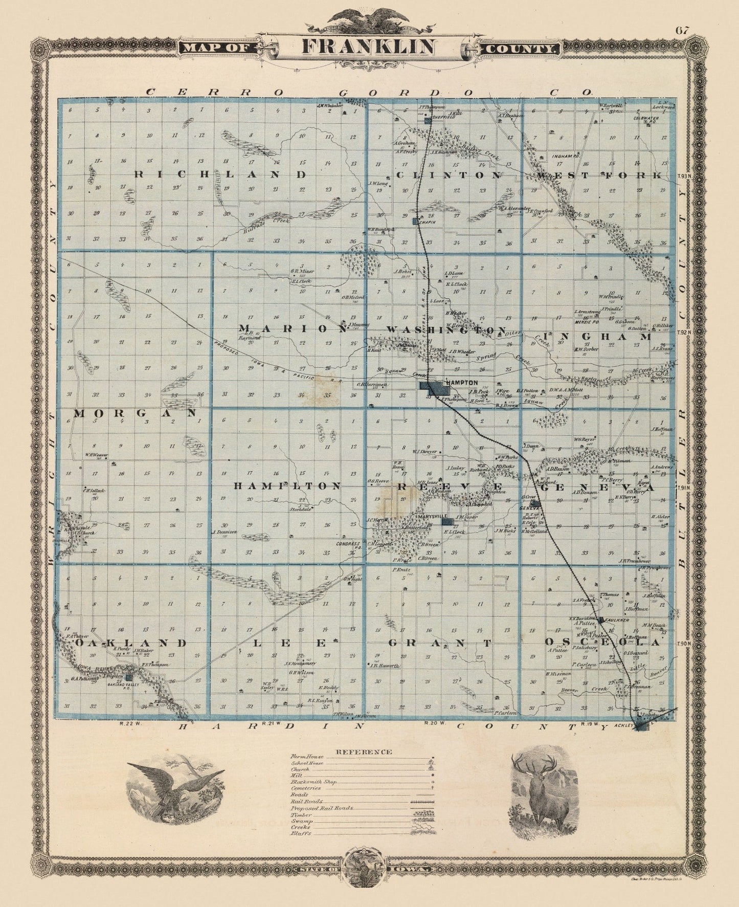 Vintage Map of Franklin County, Iowa, 1875