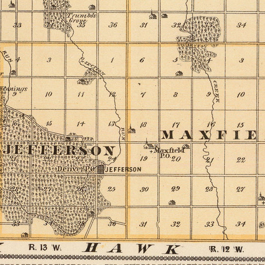 Vintage Map of Bremer County, Iowa, 1875